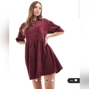 Asos Maroon Corduroy Mini Dress